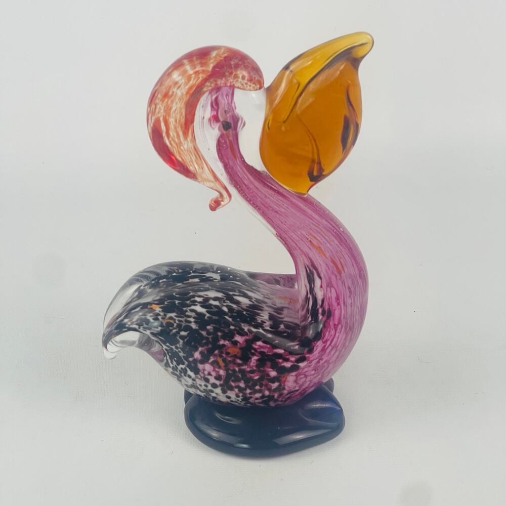 Colorful Hand-Blown Glass Pelican Figurine